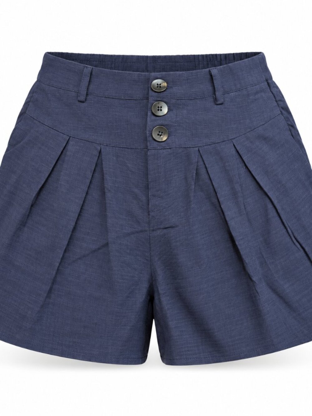 Navy Blue High-Waisted Pleated Shorts